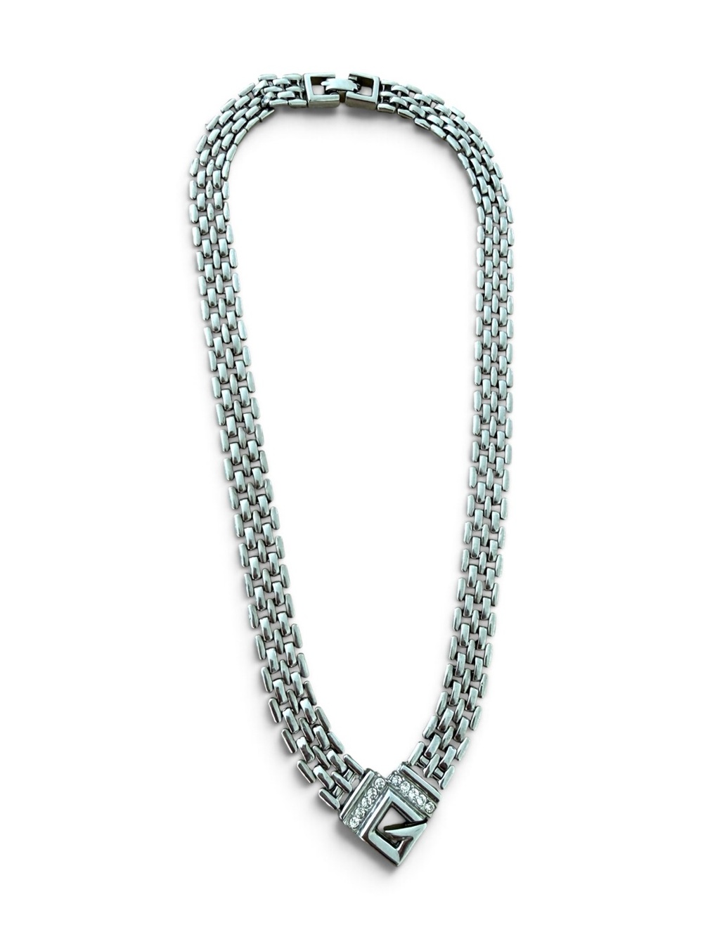 Givenchy Silver Multi-Row Chain Necklace with Pendant